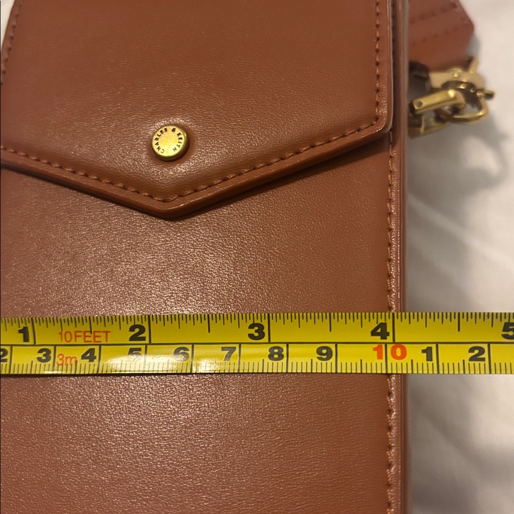 Charles & Keith Tan Brown Leather elongated Crossbody Bag magnetic closure - Picture 10 of 16